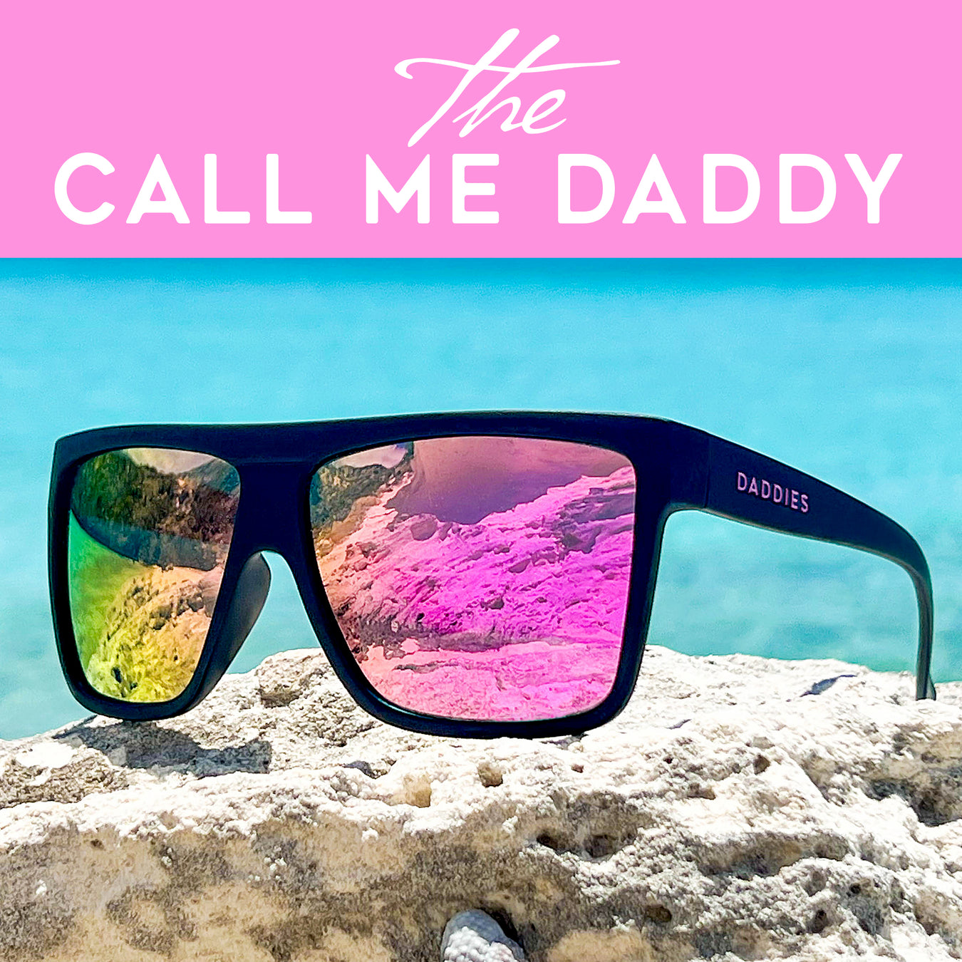 Call Me Daddy Sunglasses by Daddies Eyewear, Black Sunglasses with Pink Lenses